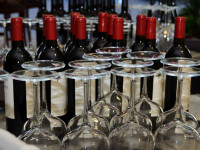 Bottles of red wine and glasses at Seagar's Prime steaks & seafood
