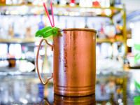 Dark & Stormy Cocktail in a copper mug at Seagar's restaurant in Destin FL